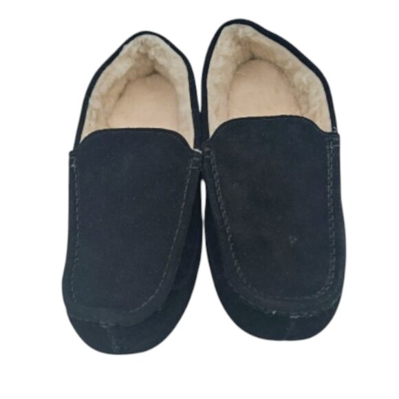Essentials Mens Leather suede Moccasin Slipper, Black, 13 Black, Size 13 - Picture 1 of 3